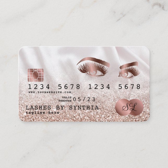 Kreditkartenstyling Rose Gold Long Lashes Visitenkarte (Vorderseite)