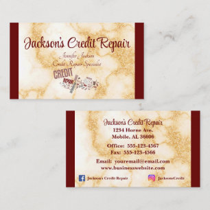 Kreditreparatur in Burgund und Marmor Visitenkarte