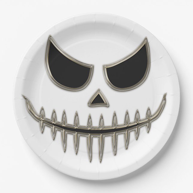 Kreepisches Halloween Skeleton Face Round Pappteller (Vorderseite)