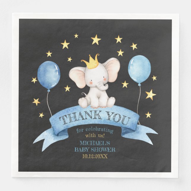 Kreide Baby Elefant STERNE LUFTBALLONS Serviette (Vorderseite)