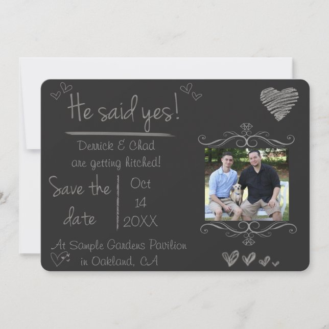 Kreide-Brett Save the Date, sagte er ja Einladung (Vorderseite)