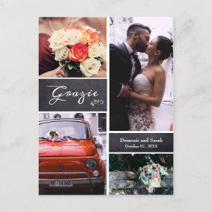 Kreide-Fotocollage Rustikale Hochzeit "Grazie" Ankündigungspostkarte