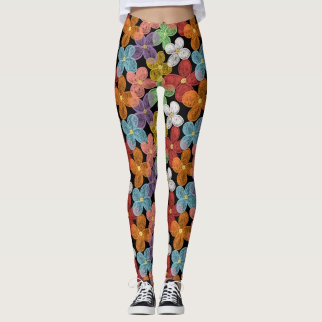 Kreide-Gänseblümchen-Taschenordner Leggings (Vorderseite)