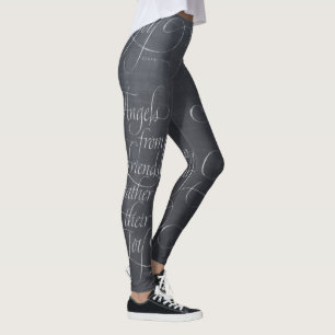 Kreide-Tafel blühte Kalligraphie-Engels-Freude Leggings