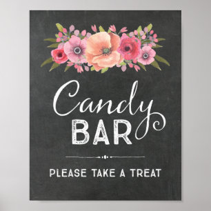 Kreide-Wasserfarben-Blumen-Candy-Bar-Hochzeitsschi Poster