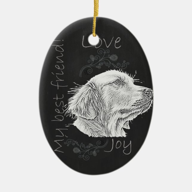 Kreide-Zeichnen des goldenen Retrievers Keramik Ornament (Vorne)