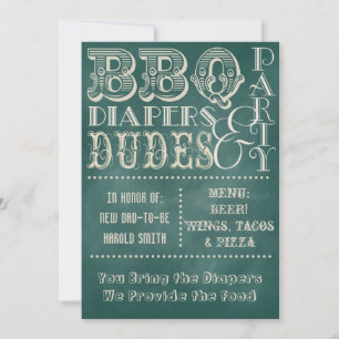 Kreidetafel Bier Windeln und Kerle Baby-Party 3 Einladung