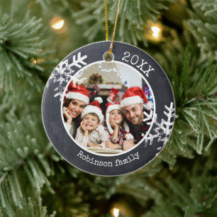 Kreidetafel-Foto Familie Weihnachten Schneeflocke Keramik Ornament