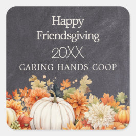 Kreidetafel Herbst-Kürbis-Blumen-Friendsgiving-Jah Quadratischer Aufkleber