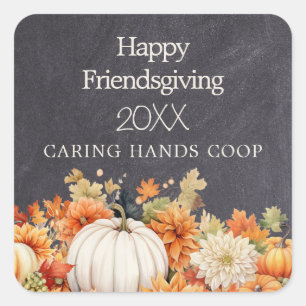 Kreidetafel Herbst-Kürbis-Blumen-Friendsgiving-Jah Quadratischer Aufkleber