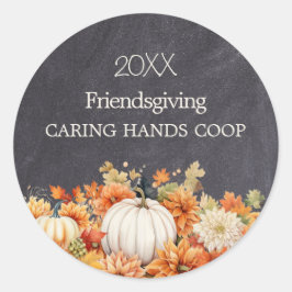 Kreidetafel Herbst-Kürbis-Blumen-Friendsgiving-Jah Runder Aufkleber