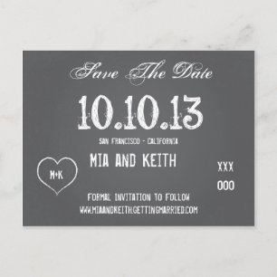 Kreidetafel-Hochzeit-Save-The-Date-Postkarte Ankündigungspostkarte