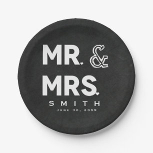 Kreidetafel Kreide Mr. & Mrs. Hochzeitsverlobung Pappteller