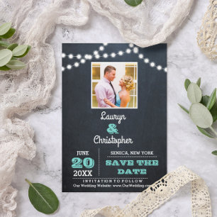 Kreidetafel-Lichter Türkise Hochzeit - Rettet das Ankündigungspostkarte