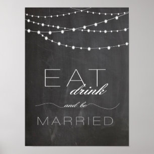 Kreidetafel Lichterkette EAT drink Hochzeitsschild Poster