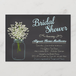 Kreidetafel-Mason-Glas Baby's Breath Brautdusche Einladung