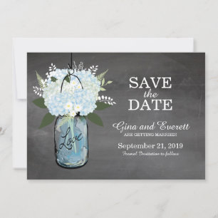 Kreidetafel-Mason-Glas-Hortensien   HEIRATET UNS B Save The Date