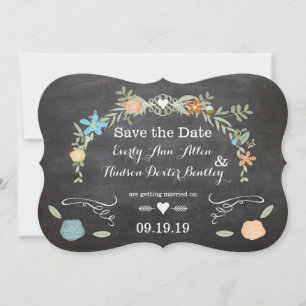Kreidetafel Mint Rosa Aqua Blumenkranz Hochzeit Einladung