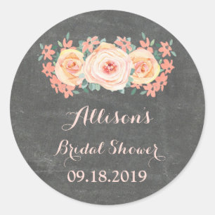Kreidetafel-Pfirsich-Blumen-Hochzeitsdusche-Gunstb Runder Aufkleber