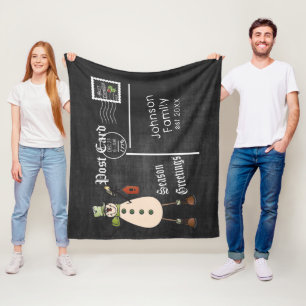 Kreidetafel-Postkarte mit einem rustikalen Schneem Fleecedecke