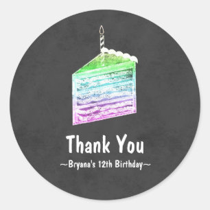 Kreidetafel Regenbogen-Torte Stück Party Favor Sti Runder Aufkleber