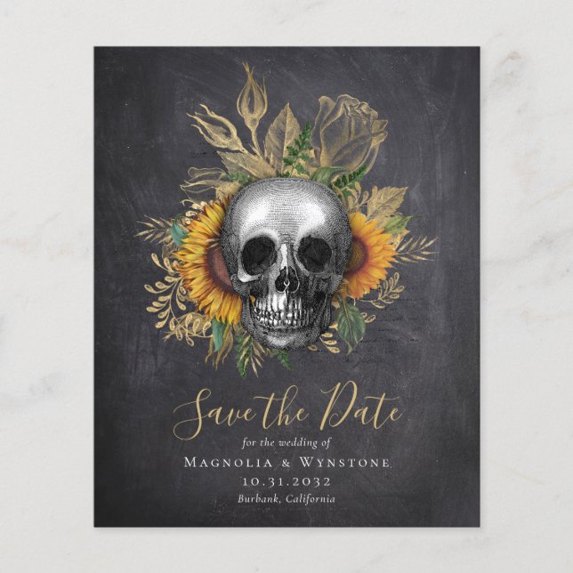 Kreidetafel-Schädel-Gotik-Halloween-Save-the-Date (Vorderseite)