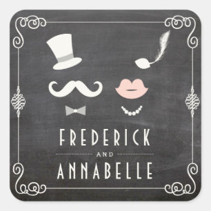 Kreidetafel Schnurrbart und Lippen Vintage Chic Ho Quadratischer Aufkleber