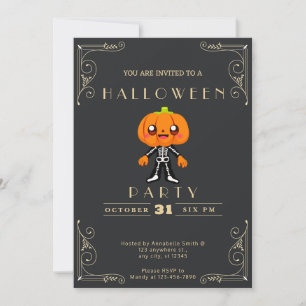 Kreidetafel Schwarz & Gold Süßer Kürbiskopf Hallow Einladung