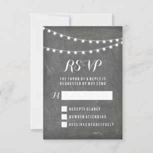 Kreidetafel Sommer Lichterkette Hochzeit RSVP Karte