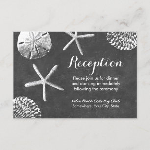 Kreidetafel-Strand-Thema Muscheln Hochzeitsempfang Begleitkarte