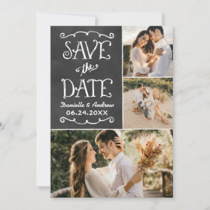 Kreidetafel-Triple-Foto-Collage-Hochzeit Save The Date
