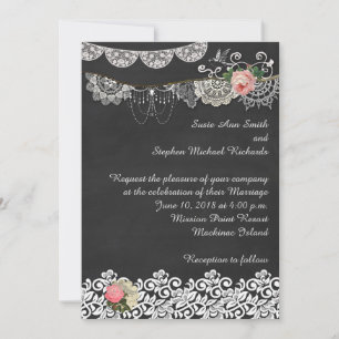 Kreidetafel und Spitze ShabbyChic Hochzeitseinladu Einladung