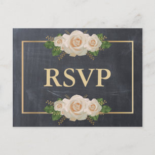 Kreidetafel Weiße Rose Goldener Rahmen RSVP Mahlze Einladungspostkarte