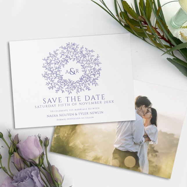 Kreis der Blätter blaue lila Foto Hochzeit Save The Date (Von Creator hochgeladen)