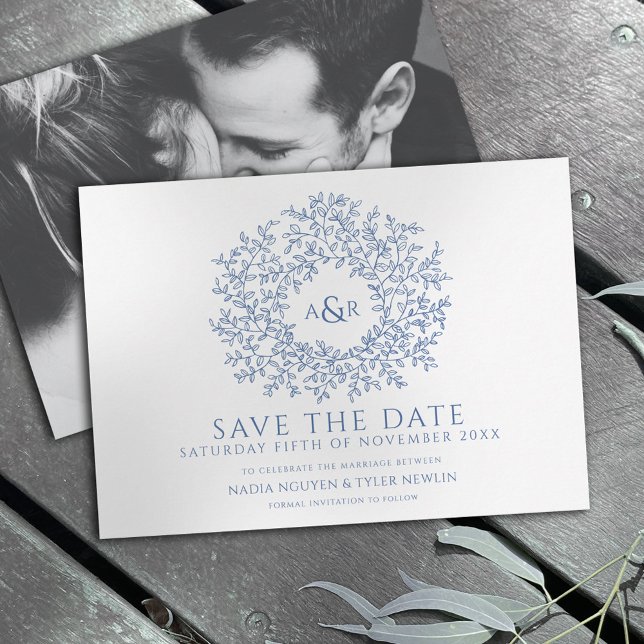 Kreis der Blätter klassische Hochzeit des blauen F Save The Date (Von Creator hochgeladen)