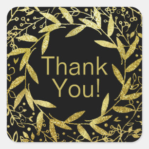 Kreis der Blätter Wreath Gold Glitzer   schwarz Quadratischer Aufkleber