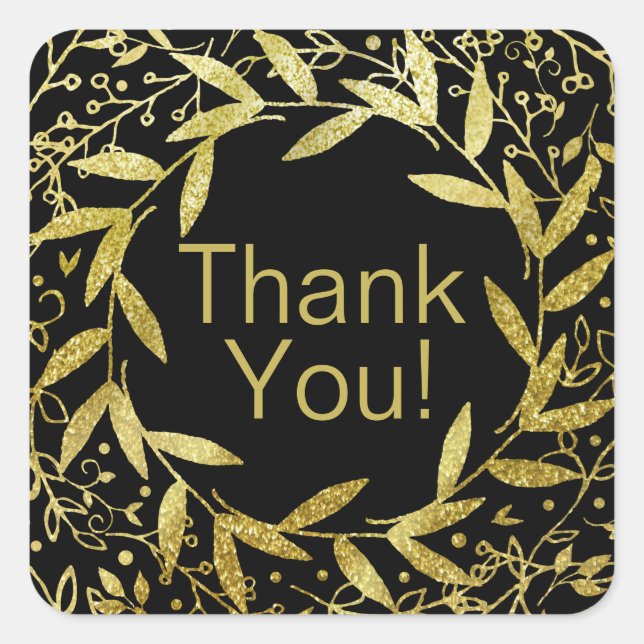 Kreis der Blätter Wreath Gold Glitzer | schwarz Quadratischer Aufkleber (Vorderseite)