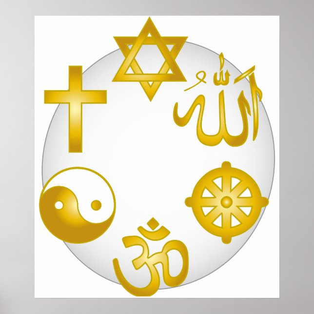Kreis der goldenen religiösen Symbole Poster (Vorne)