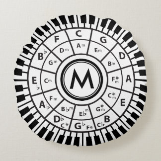 Kreis der Klaviertasten für Monogramm Rundes Kissen