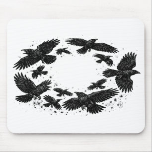 Kreis der Raben – Heimgesuchte Tintenillustration Mousepad