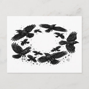 Kreis der Raben – Heimgesuchte Tintenillustration Postkarte