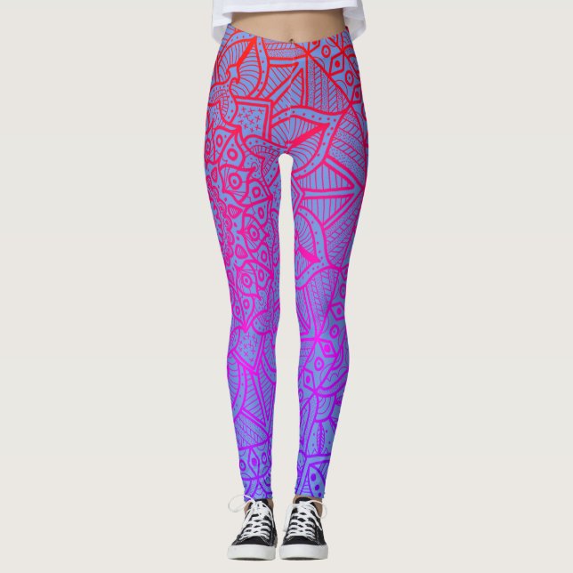 Kreis des Leben-Mandala-Neons Boho Leggings (Vorderseite)