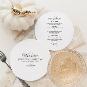 Kreis Hochzeitsmenü und Platzkarte mit Gastnamen