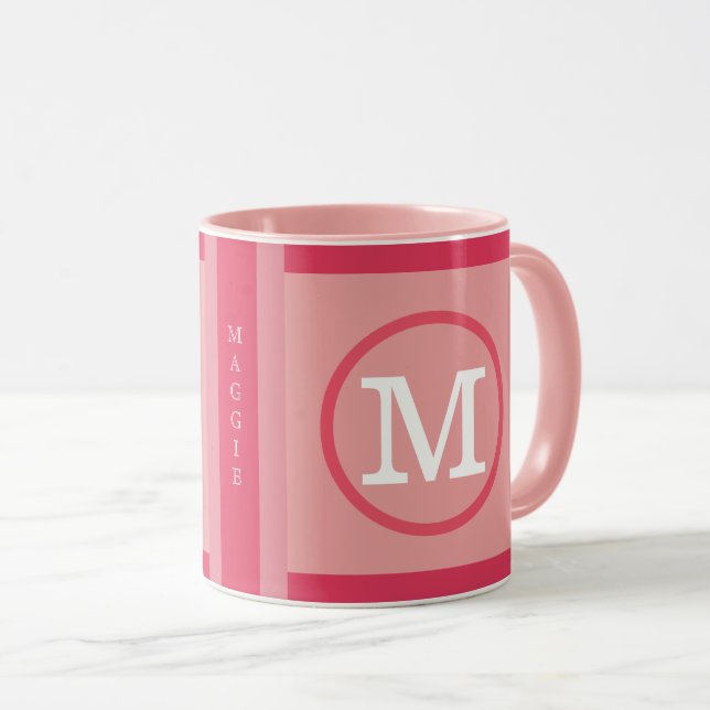 Kreis mit dem Namen M, cool und modern rosa Tasse (VorderseiteRechts)