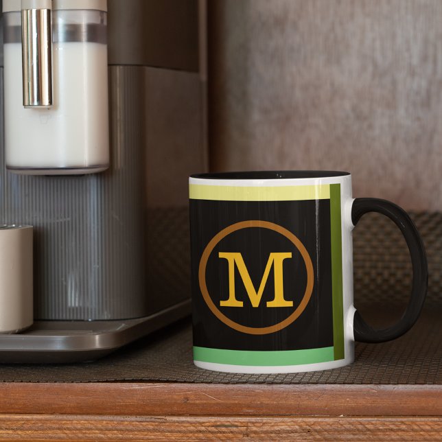 Kreis mit Namen Initial M, cool und modern schwarz Tasse (modern circle monogram)