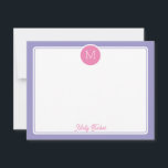Kreis-Monogramm-Anfangsbuchstabe Preppy Pink Lila Mitteilungskarte<br><div class="desc">Dieses feminine Design verfügt über einen einfachen Rahmen mit einem Kreis oben, der einen Monogramm-Buchstaben enthält, und Platz für einen Namen/Text unten. Klicken Sie auf die Schaltfläche "Anpassen", wenn Sie die Designelemente anpassen und/oder den Text weiter ändern möchten! Variationen dieses Designs, zusätzliche Farben sowie passende Produkte sind in unserem Shop...</div>