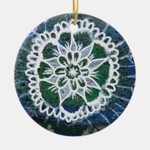 Kreis-Verzierungs-blaue Mandala Edelweiss Keramikornament