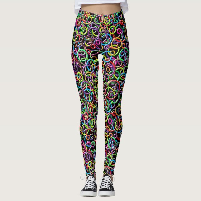 Kreise 3D auf schwarzen Hintergrund-Leggings Leggings (Vorderseite)