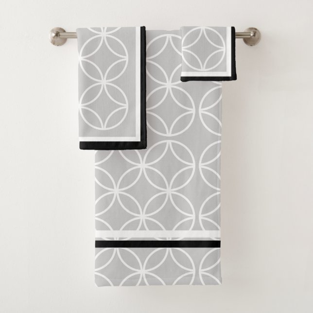 Kreise Blätter Diamanten schwarz grau weiß Badhandtuch Set (Insitu)