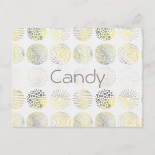 Kreise, handgezogen, Spiralen, Punkte, gelb, braun Postkarte